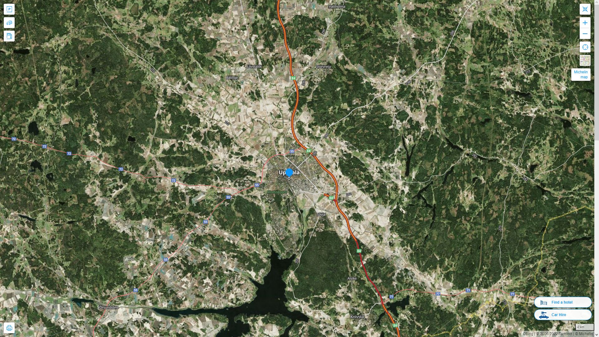 Uppsala Suede Autoroute et carte routiere avec vue satellite